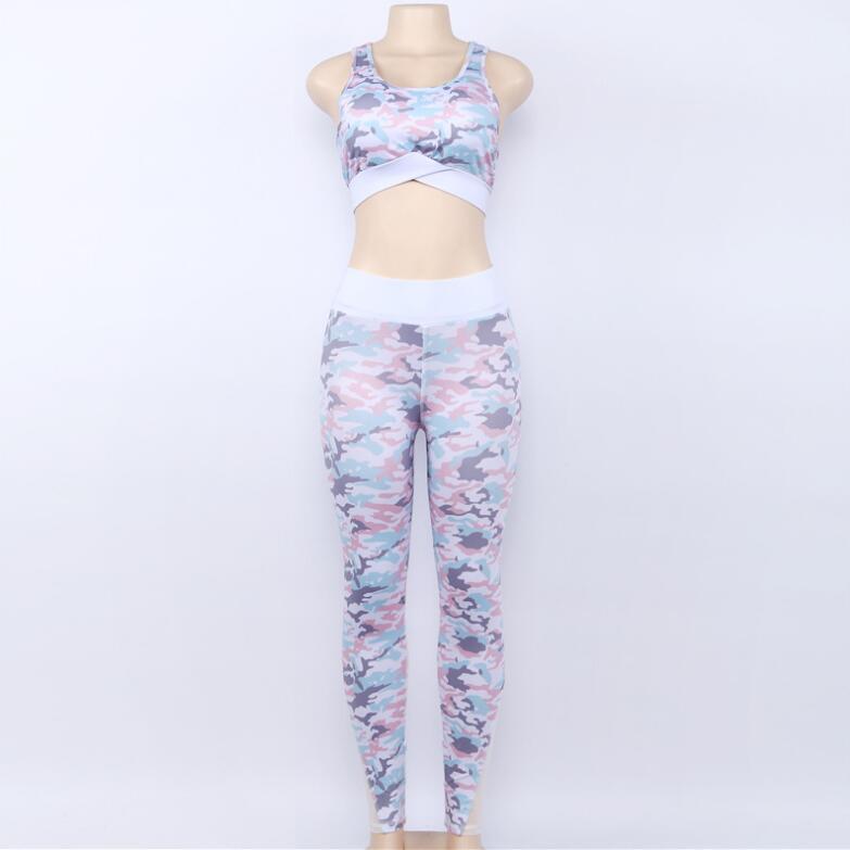 Camouflage Print 2 Piece Set - Mesh Bra And Fitness Leggings