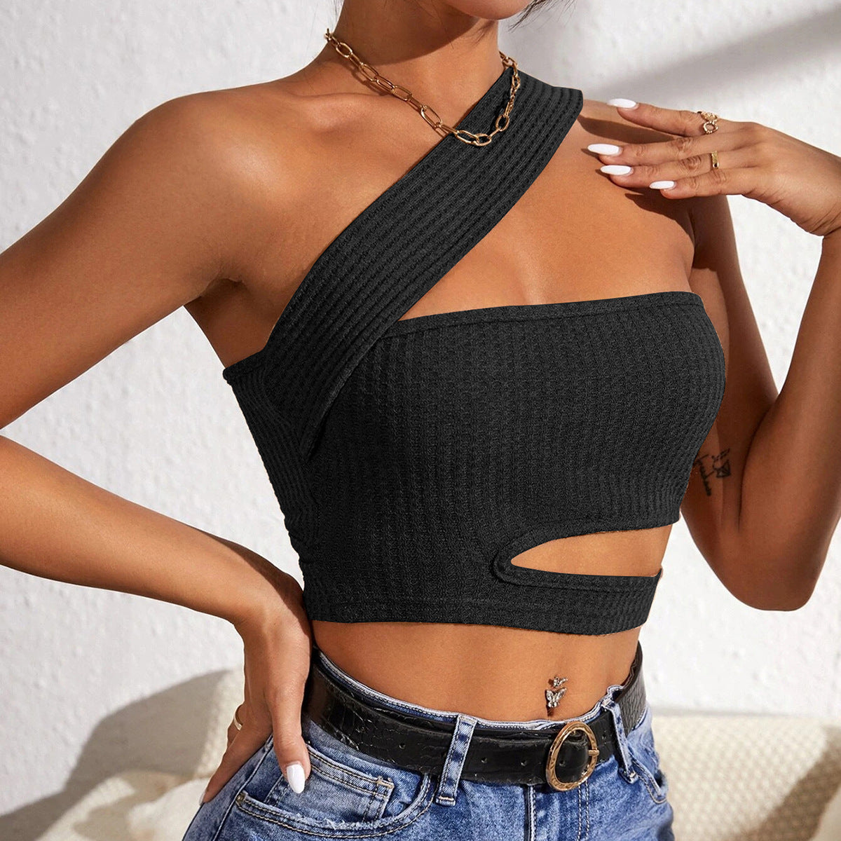 Sexy Hollow Out Knitted Ultra Short Vest - Woman`s Clothing