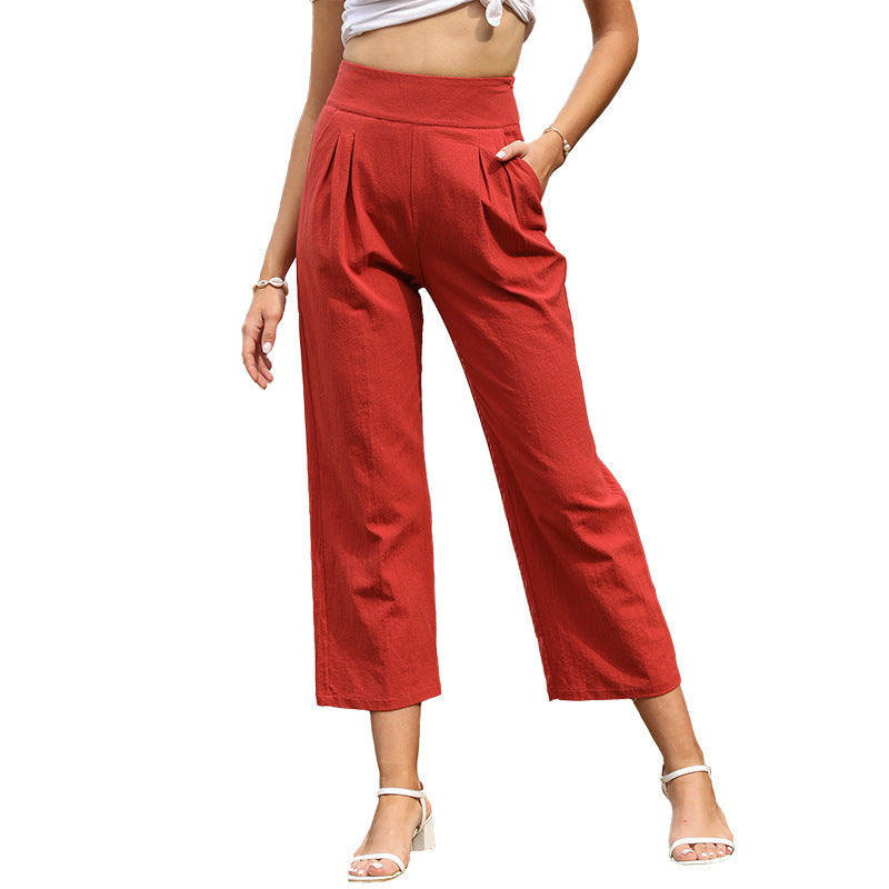 High Waist Solid Colour Wide Leg Pants