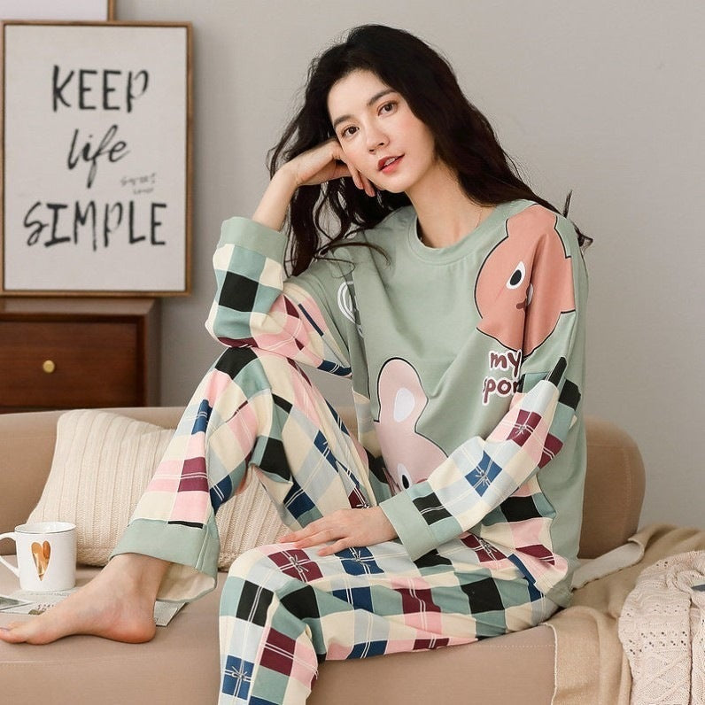 Women Cute Cartoon Print Sleepwear 2 Piece Lounge Set