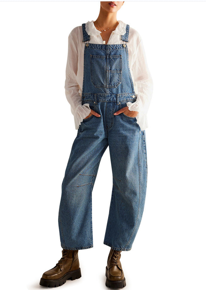 Woman`s Casual Loose Denim Overalls