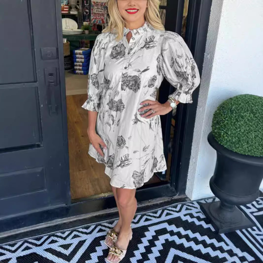 Womens Casual Dress With Bell Sleeves - Woman`s Clothing