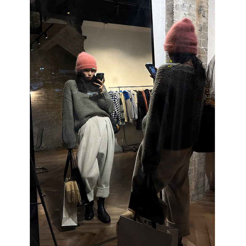 Women Wool Suit Casual Cropped Pants