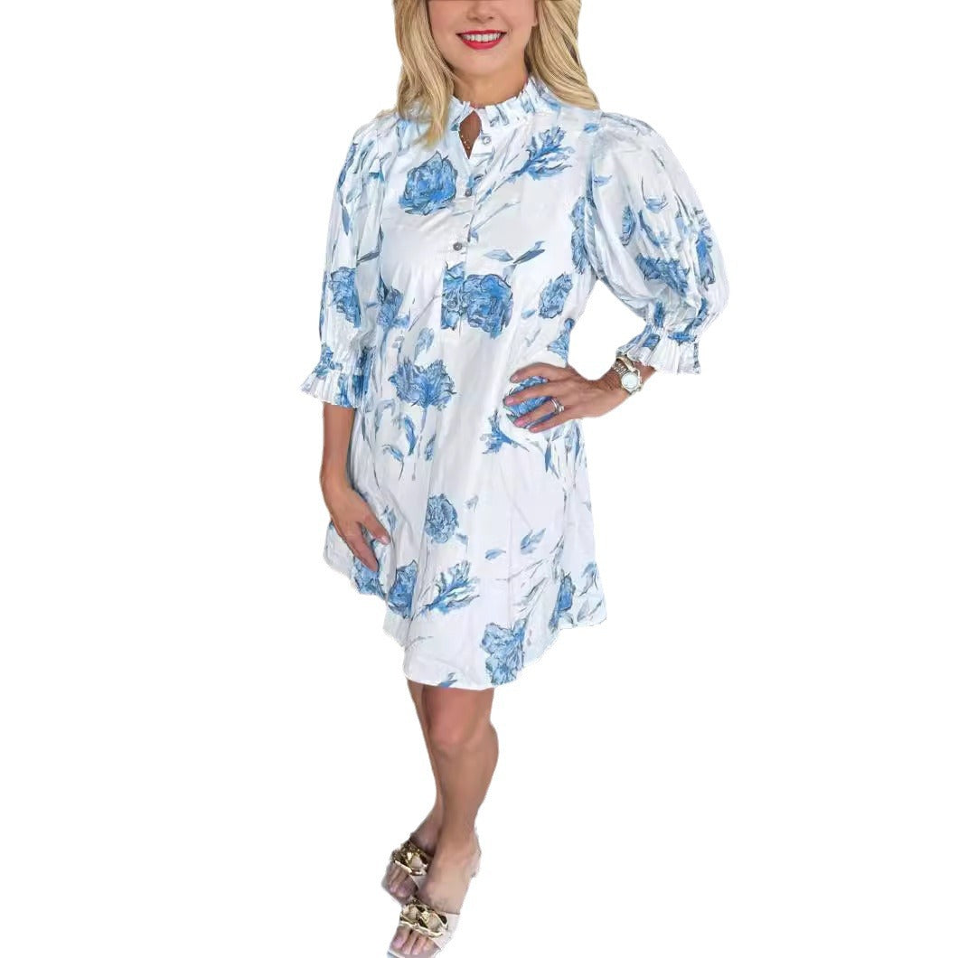 Womens Casual Dress With Bell Sleeves - Woman`s Clothing