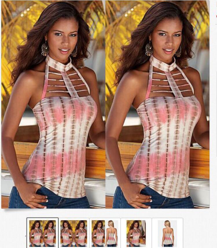 Sleeveless Digital Print T Shirt Strap - Woman`s Clothing