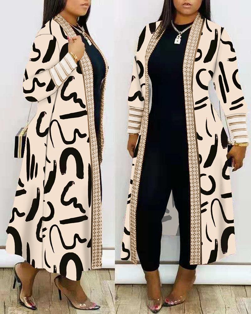 Fashion Printed Long Sleeve Splicing Coat Women