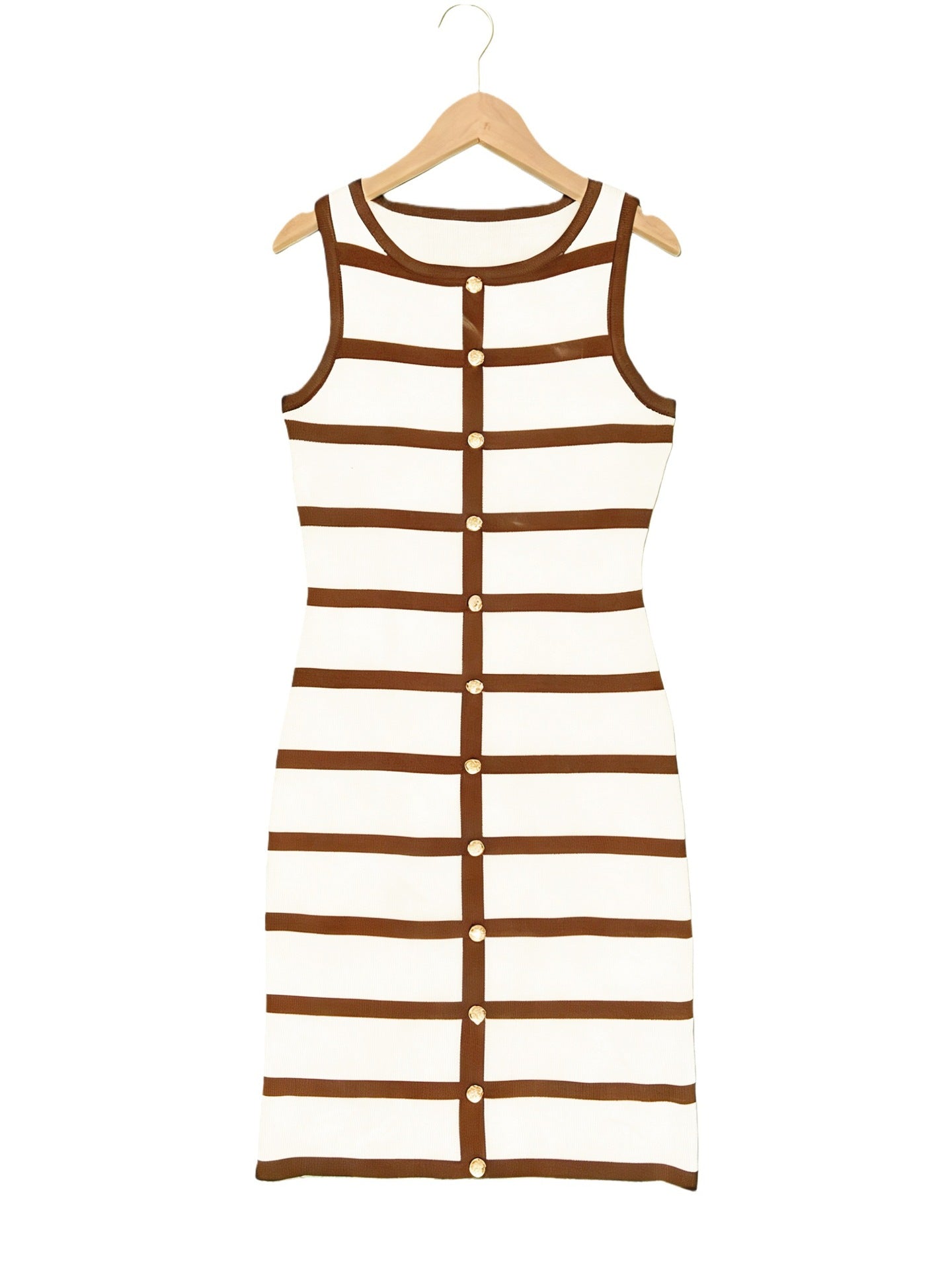 Striped Sleeveless Crewneck Single-breasted Dress - Woman`s Clothing