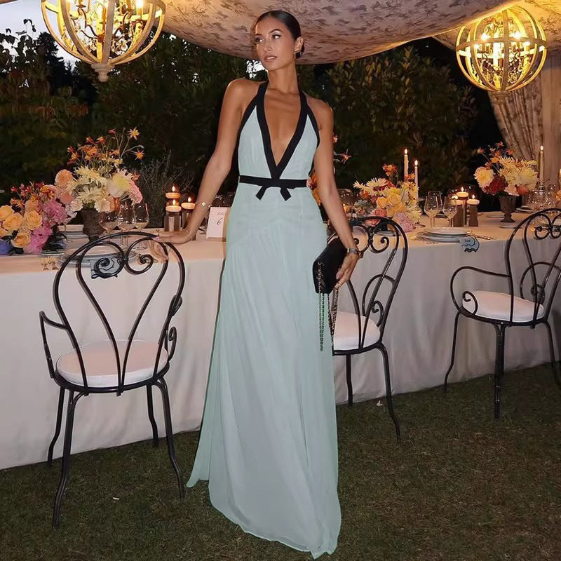 Celebrity-style Halterneck Deep V-neck Wrap Bustier With Cutout Back - Woman`s Clothing
