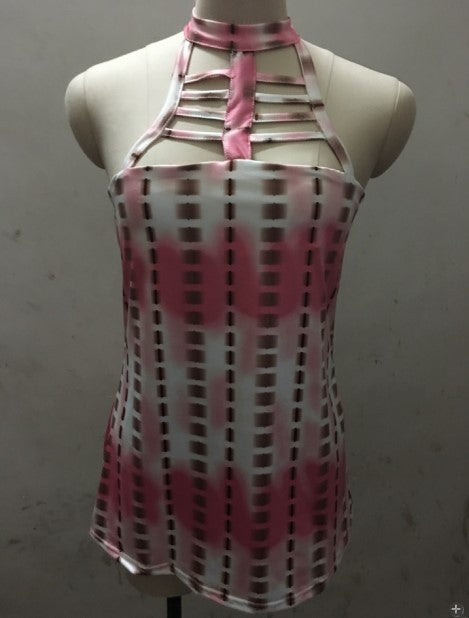 Sleeveless Digital Print T Shirt Strap - Woman`s Clothing