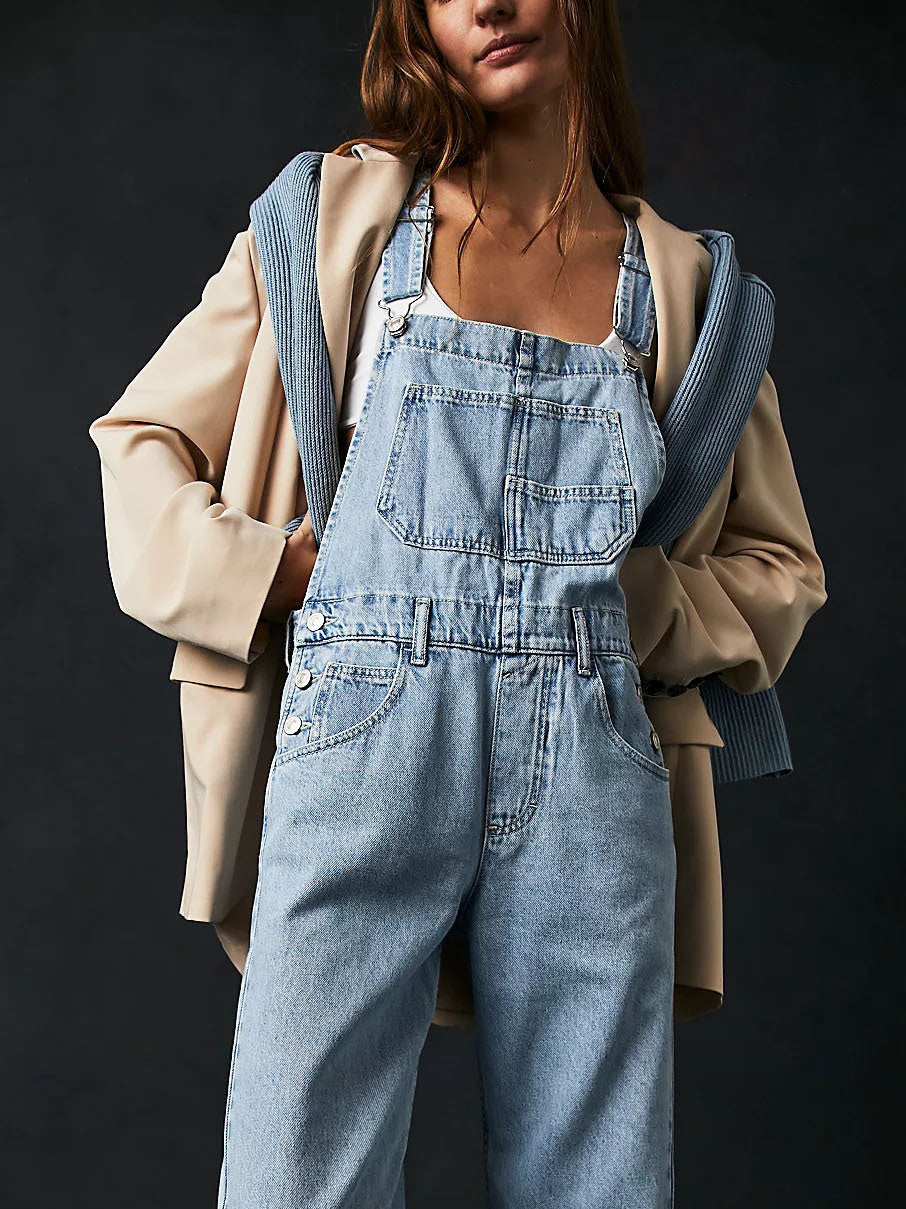 Woman`s Casual Loose Denim Overalls