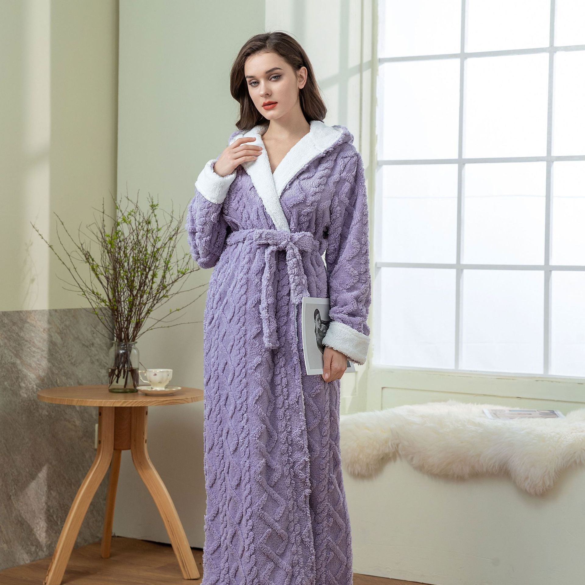 Hooded Jacquard Flannel Nightgown