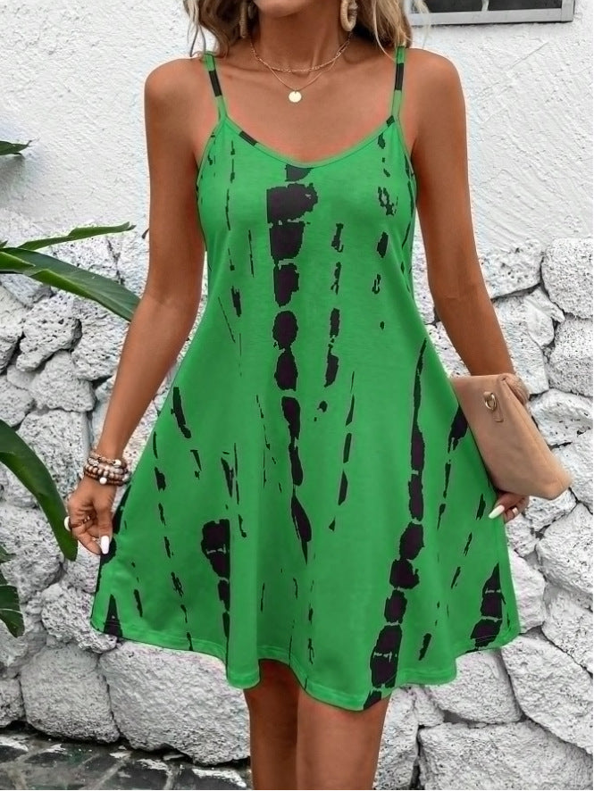 Casual Elegant Resort Date V-Neck Printed Mini Dress - Woman`s Clothing