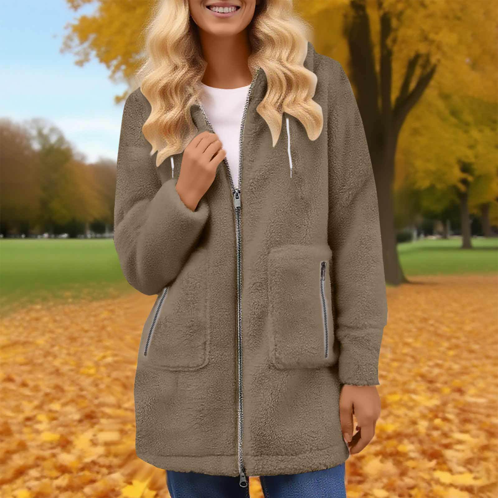 Fashionable Zipper Pocket Lamb Wool Coat