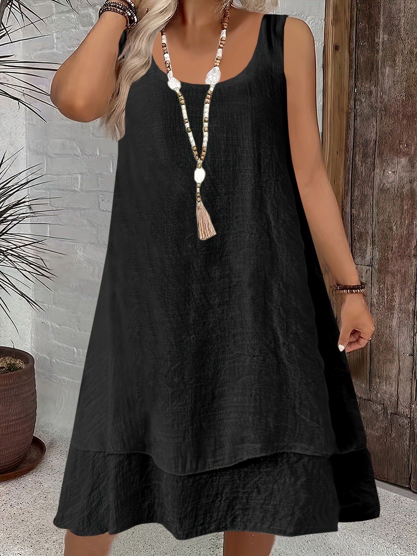 Casual Loose Fitting Stylish Elegant Sleeveless Crewneck Dress - Woman`s Clothing