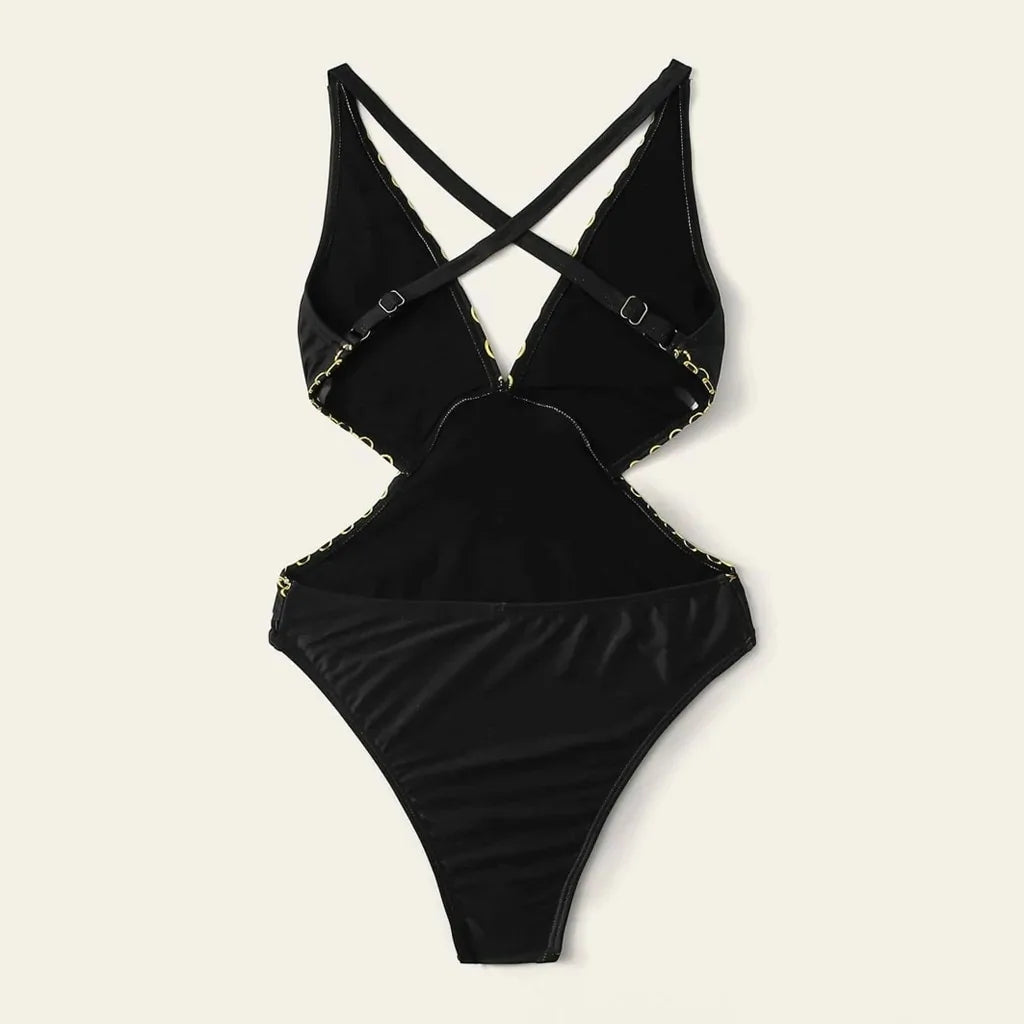 Baroque Print Criss Cross Monokini Swimsuit - Woman`s Clothing