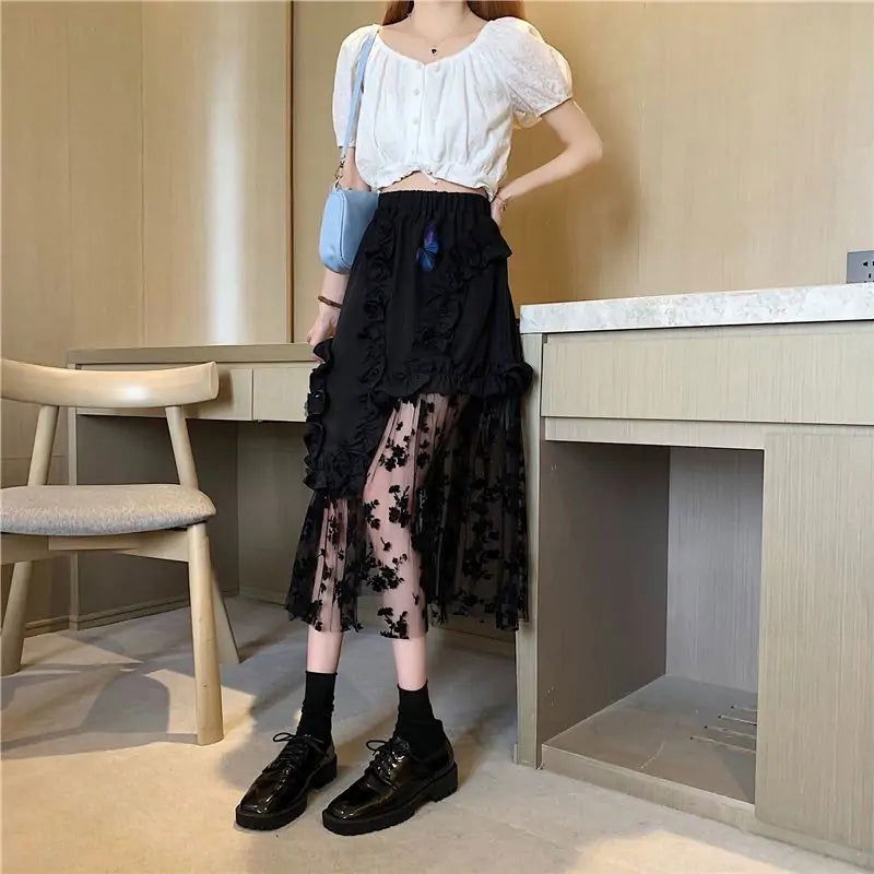 Black Lace Patchwork SkirtBlack Lace Patchwork