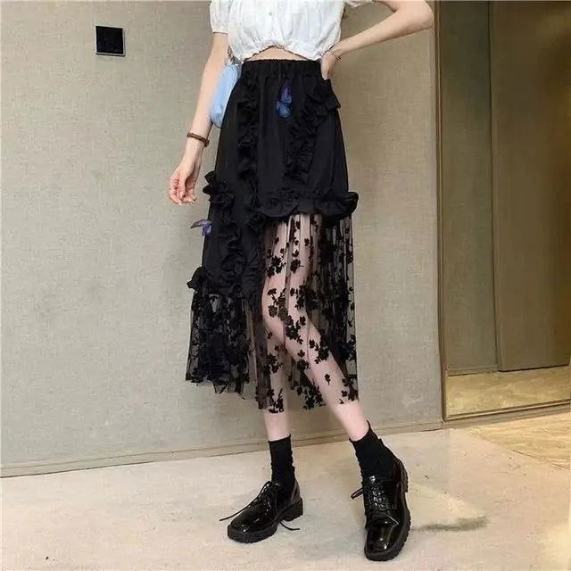 Black Lace Patchwork SkirtBlack Lace Patchwork