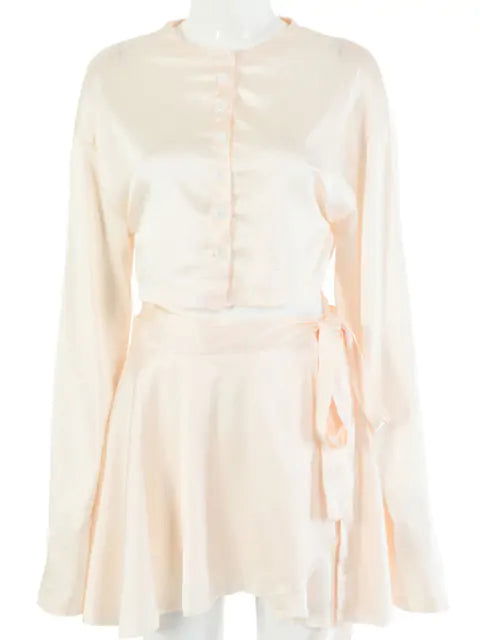 Casual Satin Two Piece Dress Set - Woman`s Clothing