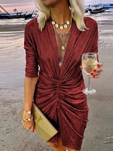 Casual Solid Bodycon Dresses - Woman`s Clothing