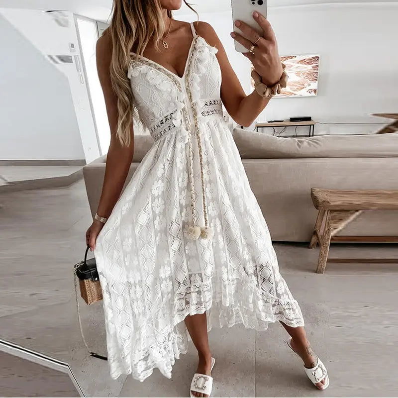 Delicate Lace Off Shoulder Dress - Woman`s Clothing