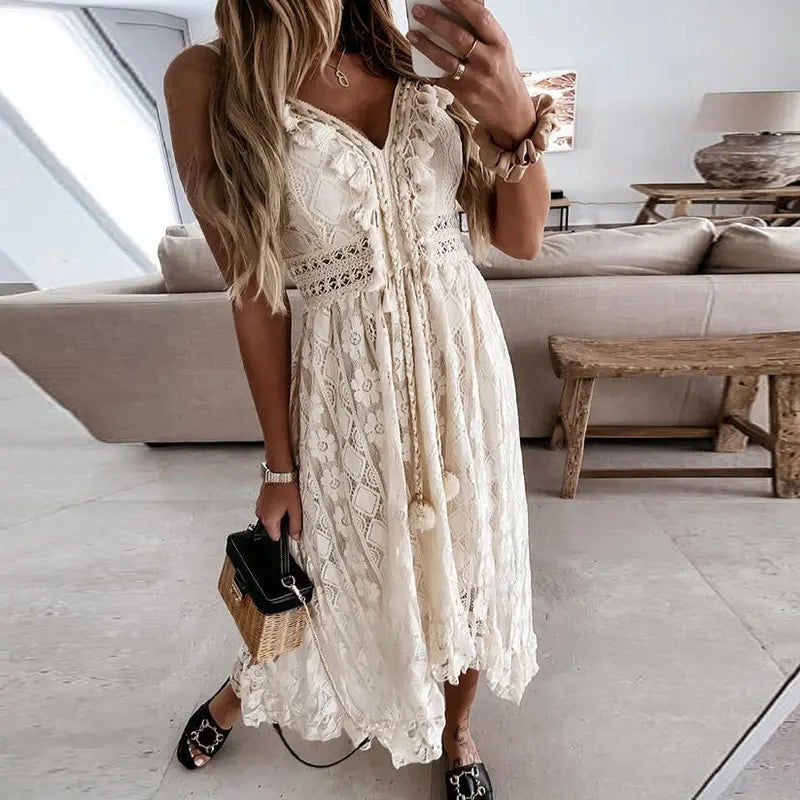 Delicate Lace Off Shoulder Dress - Woman`s Clothing