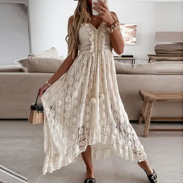 Delicate Lace Off Shoulder Dress - Woman`s Clothing