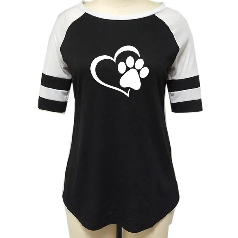 Dog Paw Print T-shirt Top - Woman`s Clothing