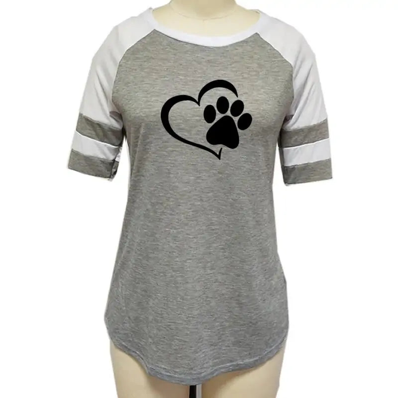 Dog Paw Print T-shirt Top - Woman`s Clothing