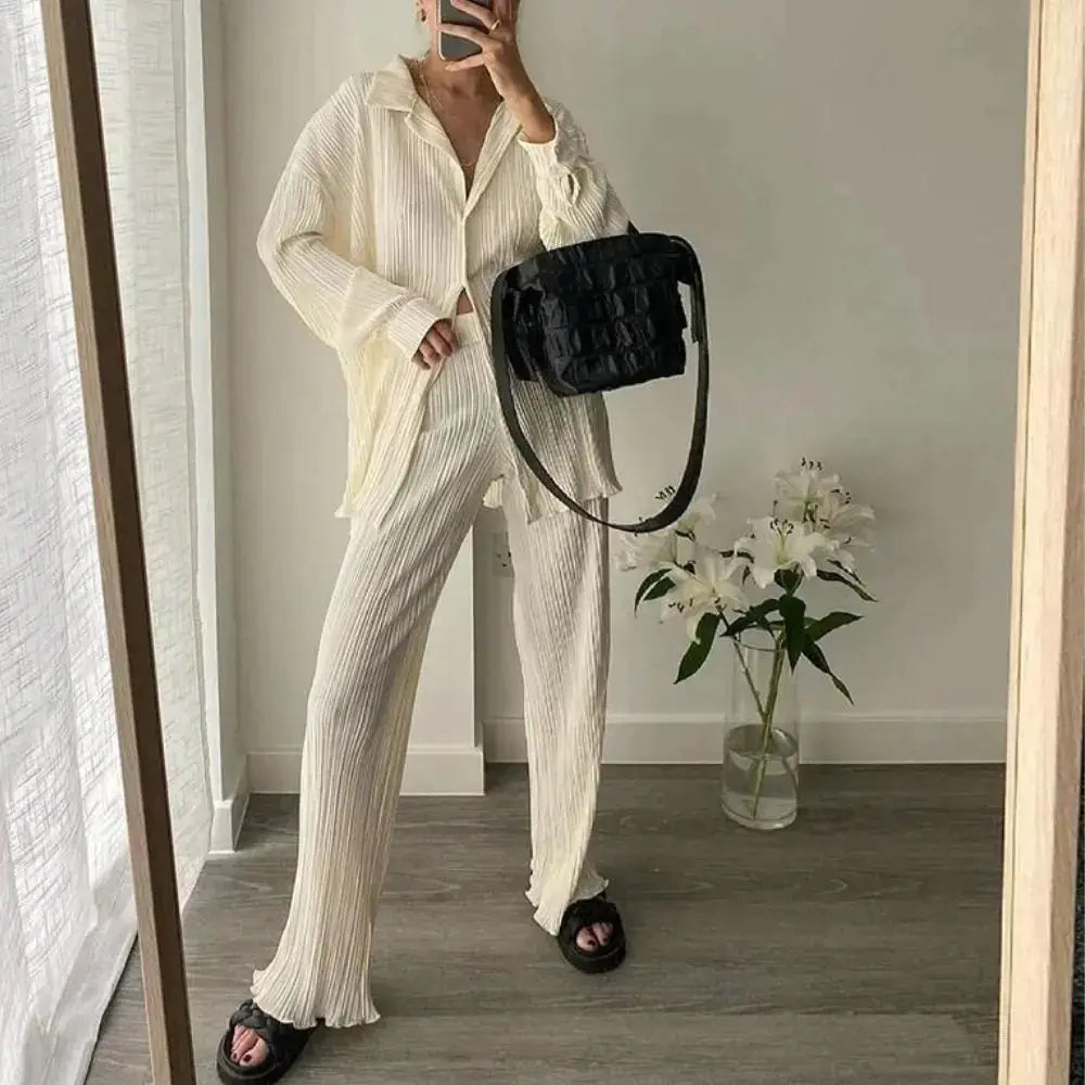 Spring Summer Long Blouse Two Piece Set set-maxi-beige-s 49.00