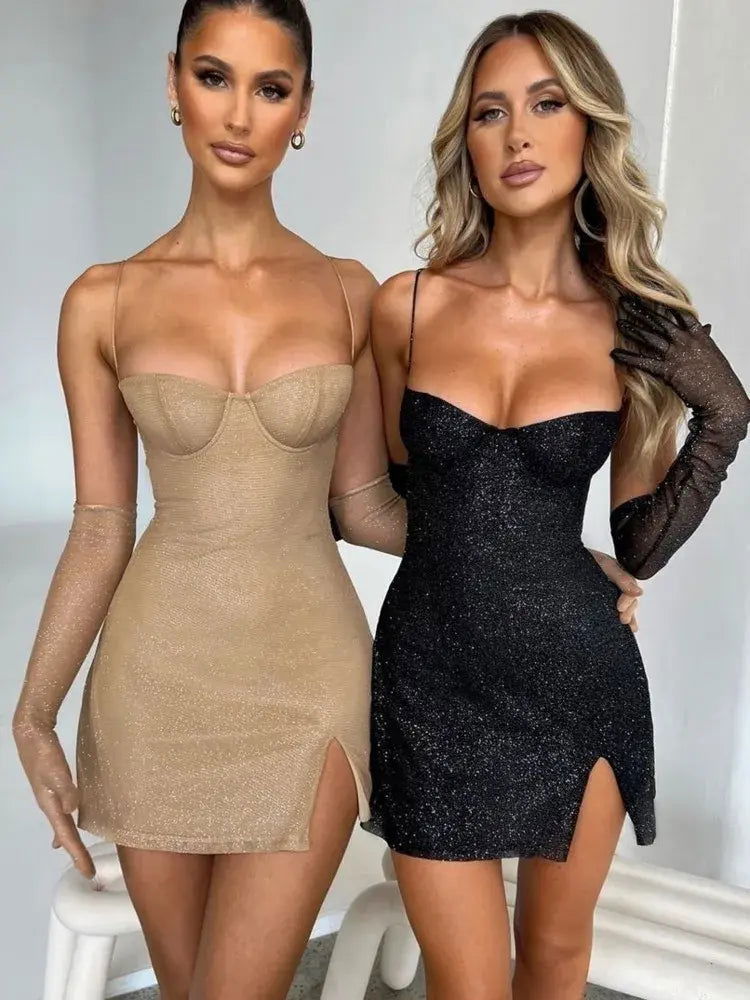 Glitter Off-Shoulder Mini Dress - Woman`s Clothing