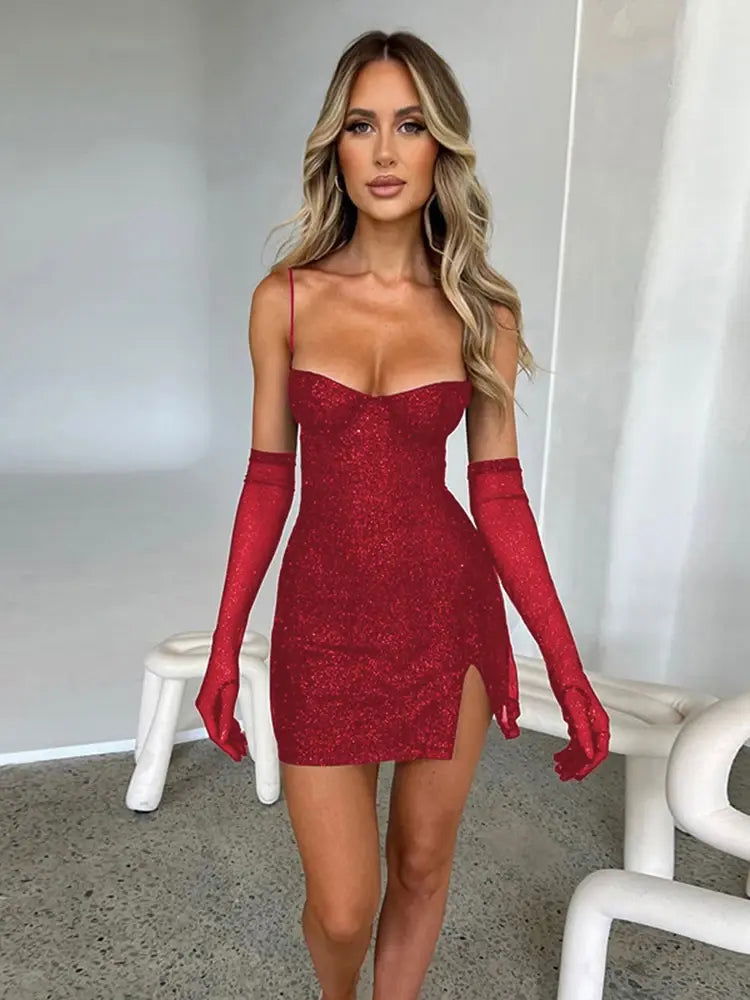 Glitter Off-Shoulder Mini Dress - Woman`s Clothing