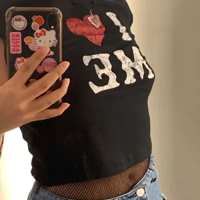 I LOVE ME Print Harajuku T-Shirt - Woman`s Clothing