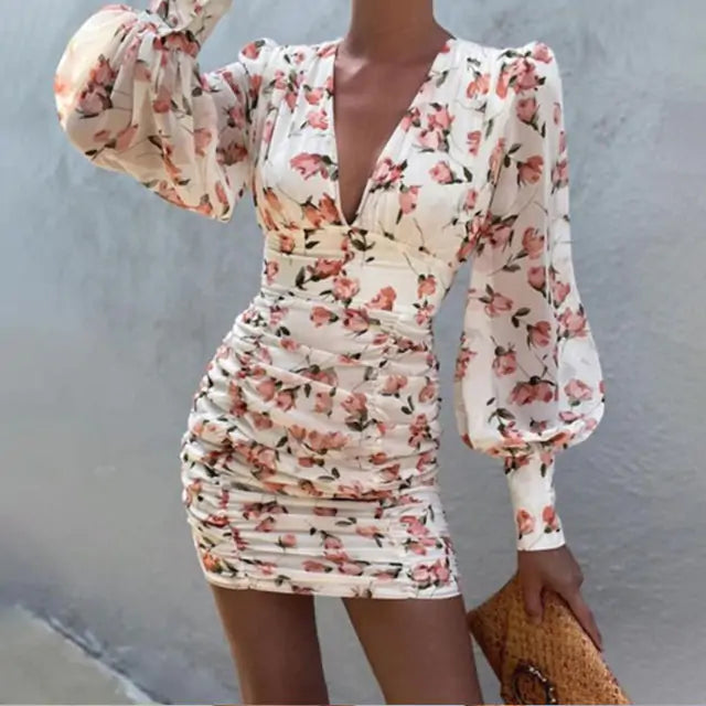 Spring Lantern Sleeve Elegant Mini DressLantern Sleeve