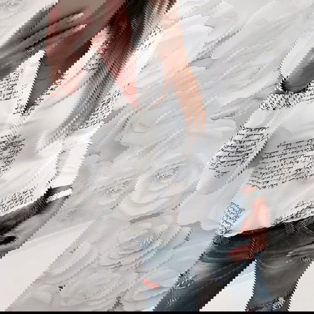 Printed V-neck Button Blouse - Woman`s Clothing