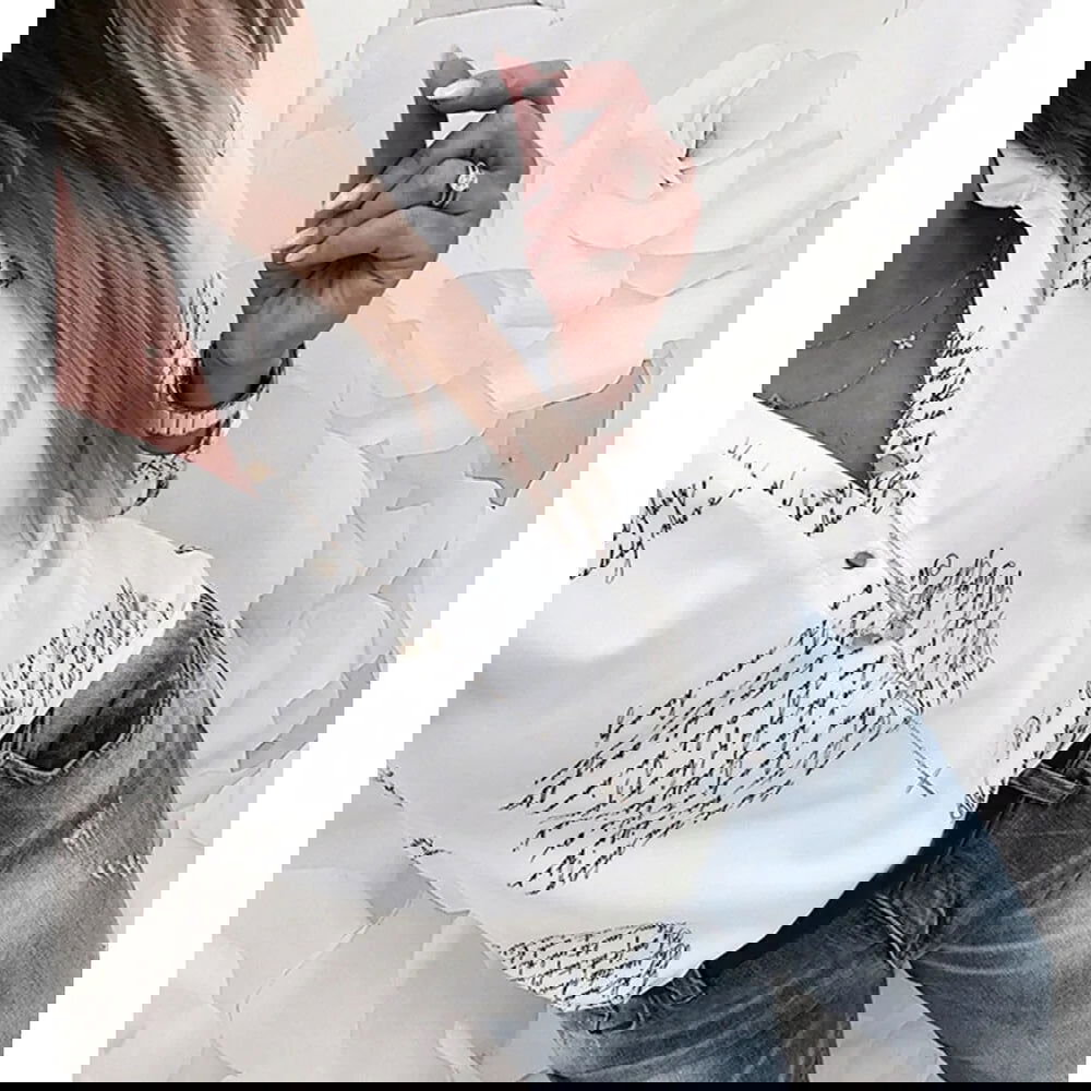 Printed V-neck Button Blouse - Woman`s Clothing