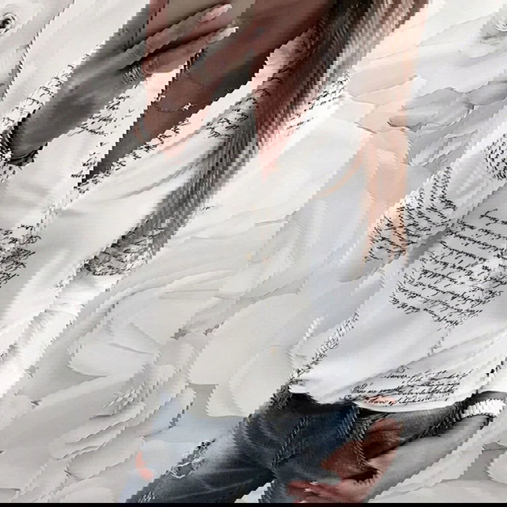 Printed V-neck Button Blouse - Woman`s Clothing