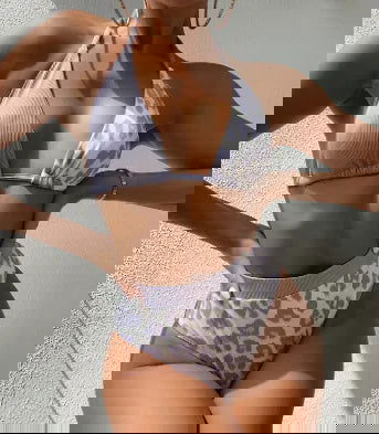 Purple Leopard and Black Bikini - Woman`s Clothing