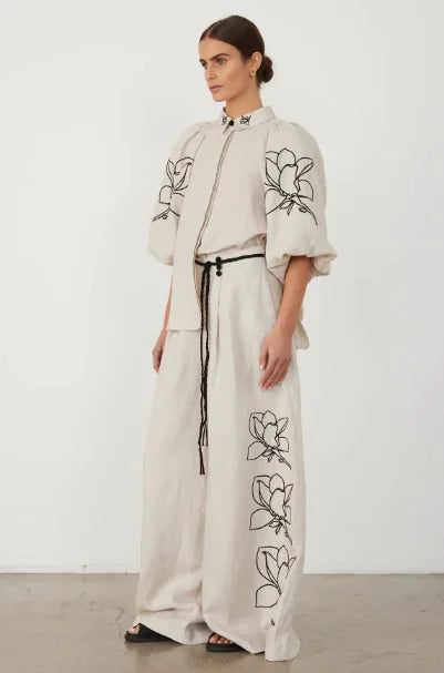 Spring/Summer Cotton-Linen Printed Wide-Leg Pants Suit Woman`s Clothing 59.00