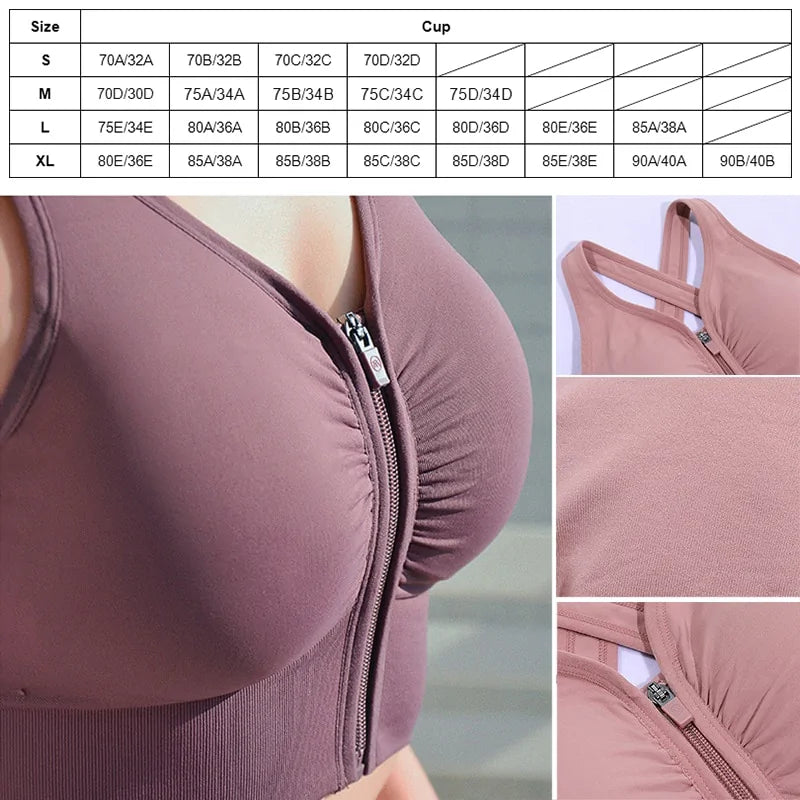 Front Zipper Sports Bra - Woman`s Clothing