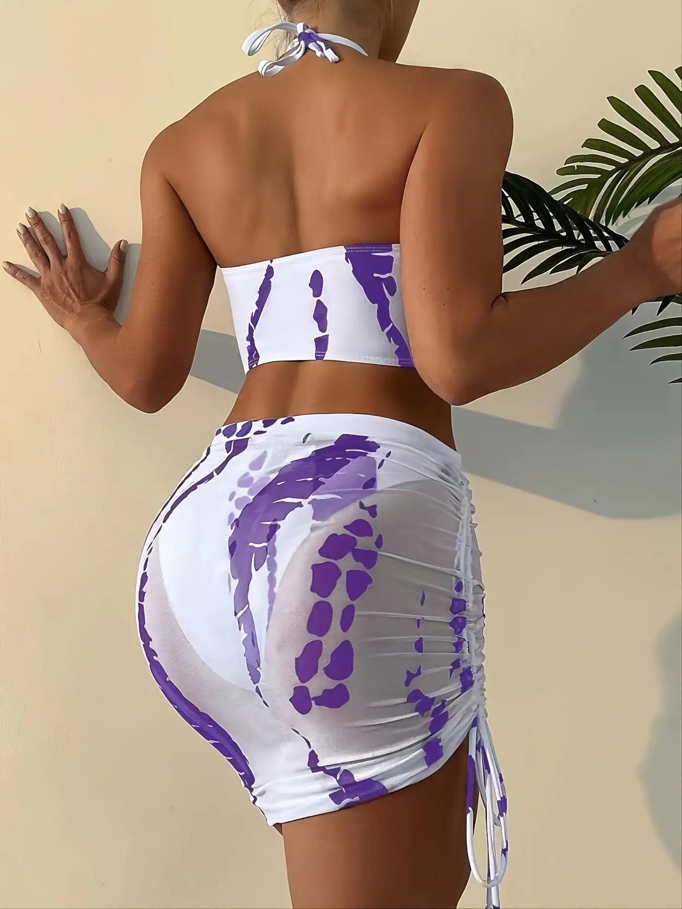 Ring-Linked Halter Tie Dye Bikini - Woman`s Clothing