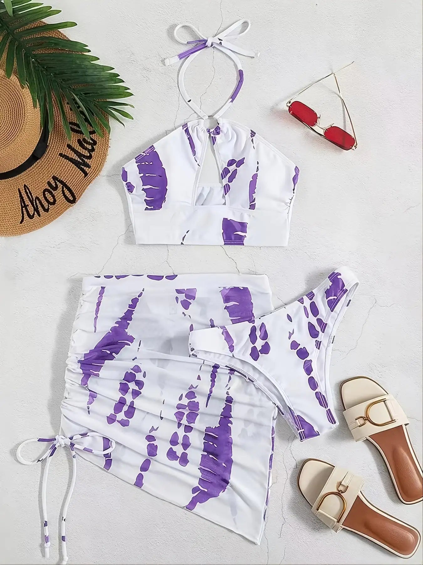 Ring-Linked Halter Tie Dye Bikini - Woman`s Clothing