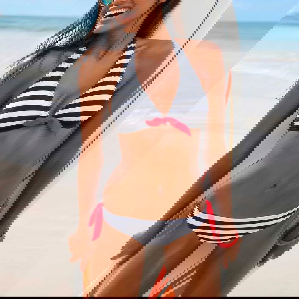 Striped Push-Up Bikini Swimwear - Woman`s Clothing
