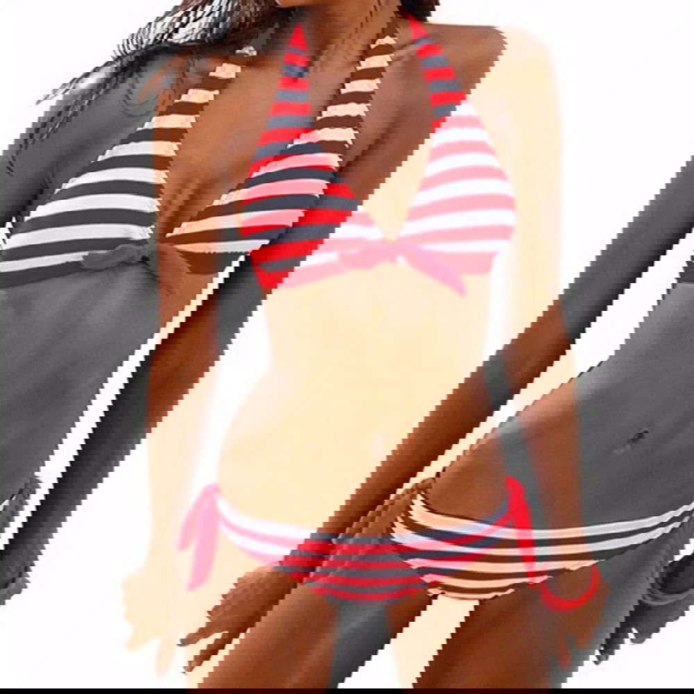 Striped Push-Up Bikini Swimwear - Woman`s Clothing