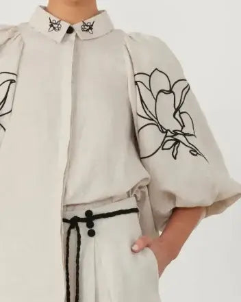 Spring/Summer Cotton-Linen Printed Wide-Leg Pants Suit Woman`s Clothing 59.00