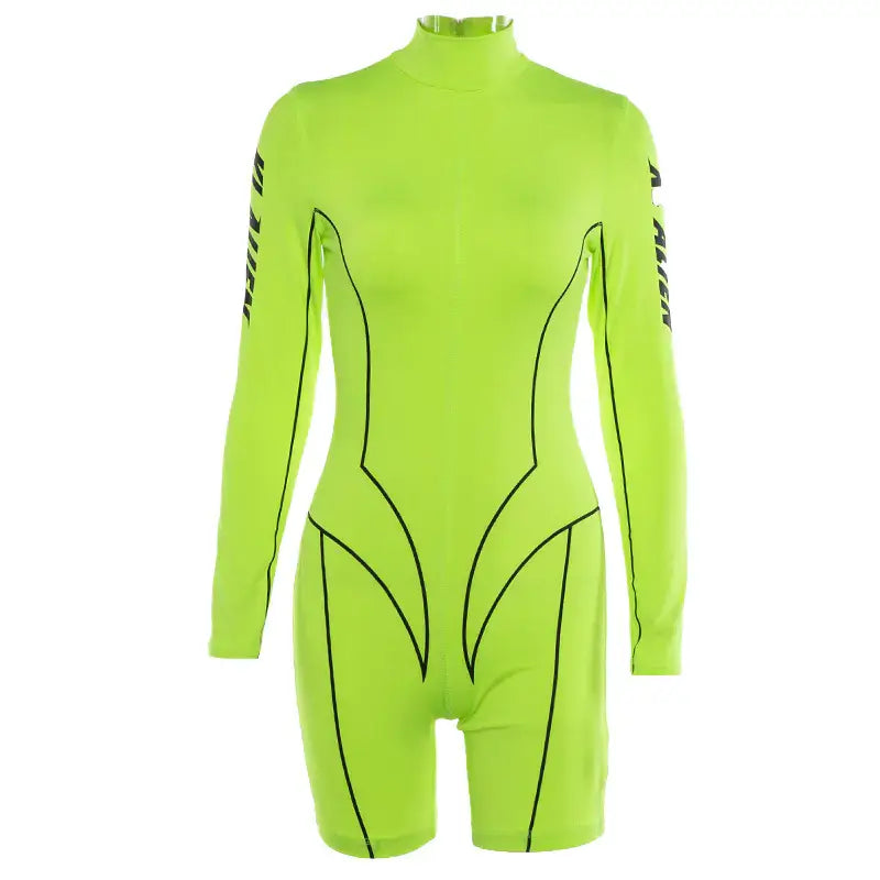Printed Sports Long Sleeve Fitness Bodysuit