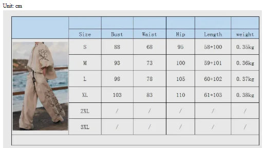 Spring/Summer Cotton-Linen Printed Wide-Leg Pants Suit Woman`s Clothing 59.00