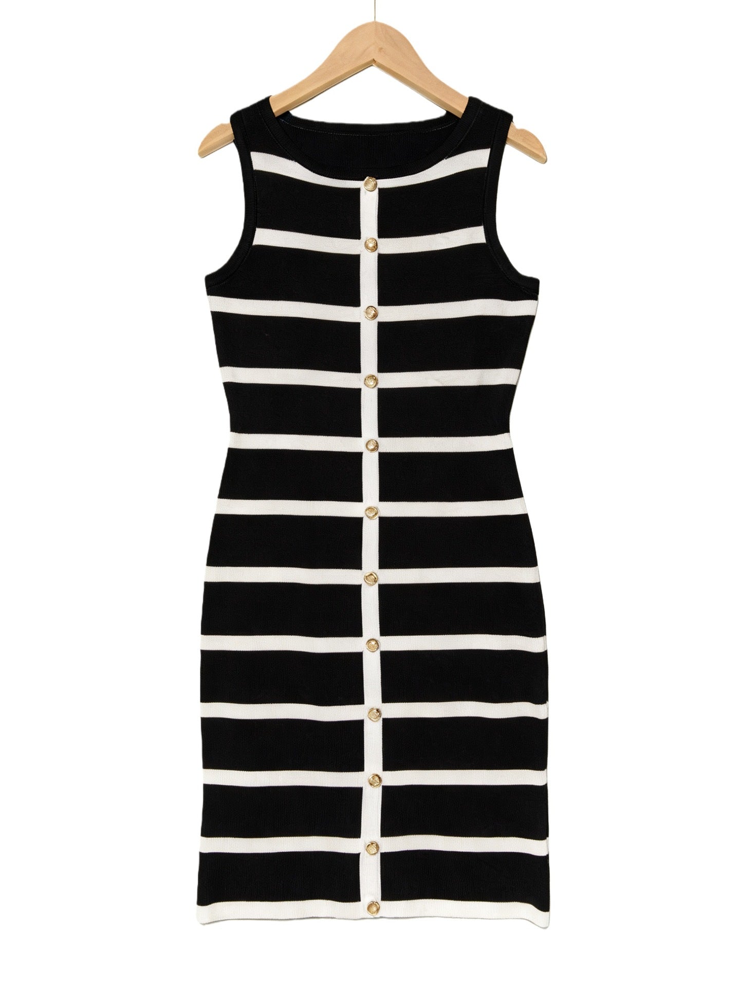 Striped Sleeveless Crewneck Single-breasted Dress - Woman`s Clothing