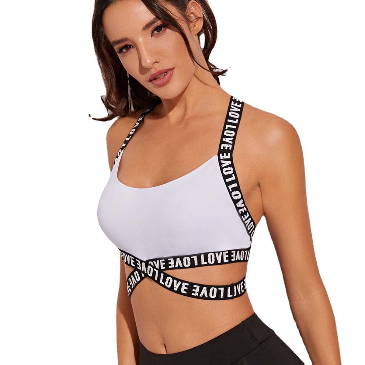 Women`s Alphabet Strap Yoga Gym Sports Bra