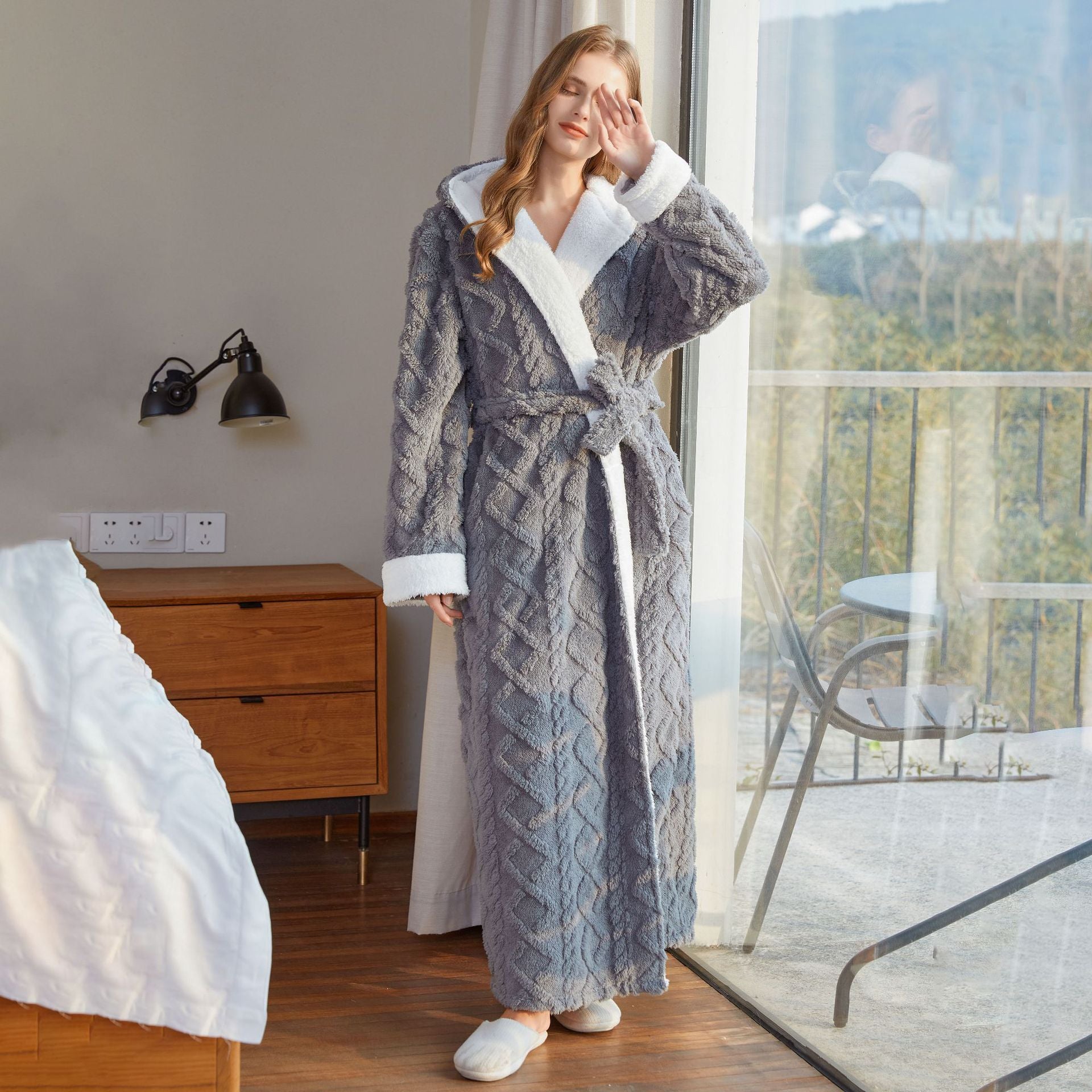 Hooded Jacquard Flannel Nightgown
