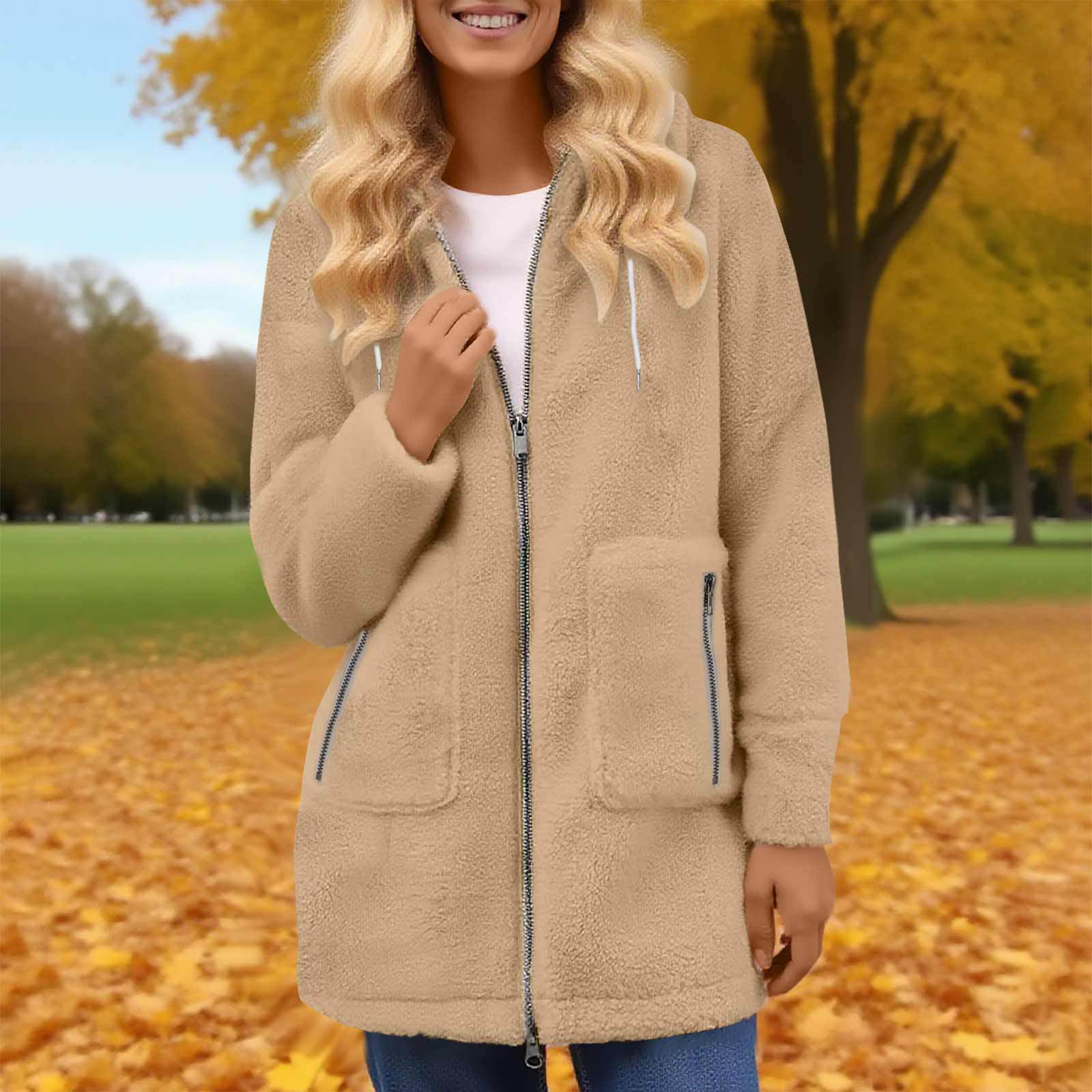 Fashionable Zipper Pocket Lamb Wool Coat